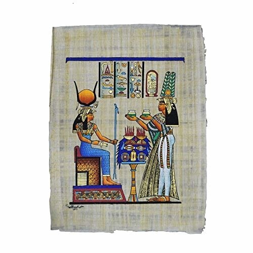 ISIS y Nefertari sobre papiro Originele Hecho y Pintado een Mano nl Egipto. Mide 33x43 cm Aproximat. Ref.50V-EEN