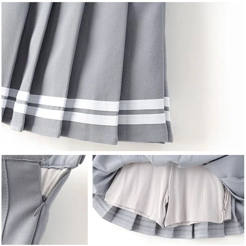 Jupes plissées en Denim, taille haute, jupe de marin à rayures Lolita Harajuku, jupe d&#39;école japonaise de Cosplay
