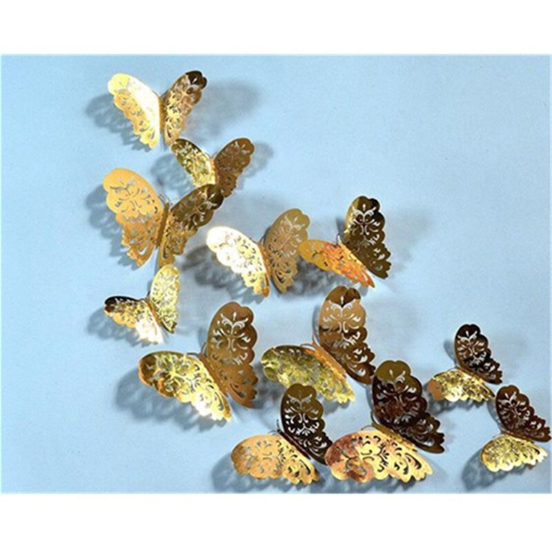 12pcs Multicolor Double Layer Wings 3D Butterfly Wall Sticker Magnet PVC Butterflies Party Kids Bedroom Fridge Decor