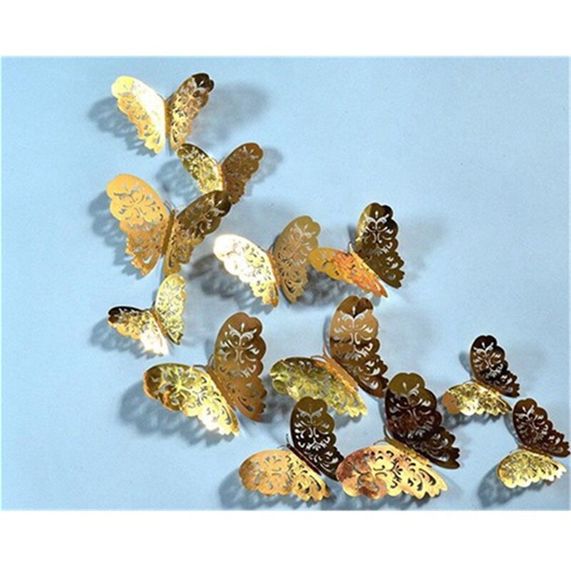 Alas de doble capa Multicolor 3D, adhesivo para pared de mariposa, imán de PVC, mariposas, , dormitorio, decoración de nevera, 12 Uds.