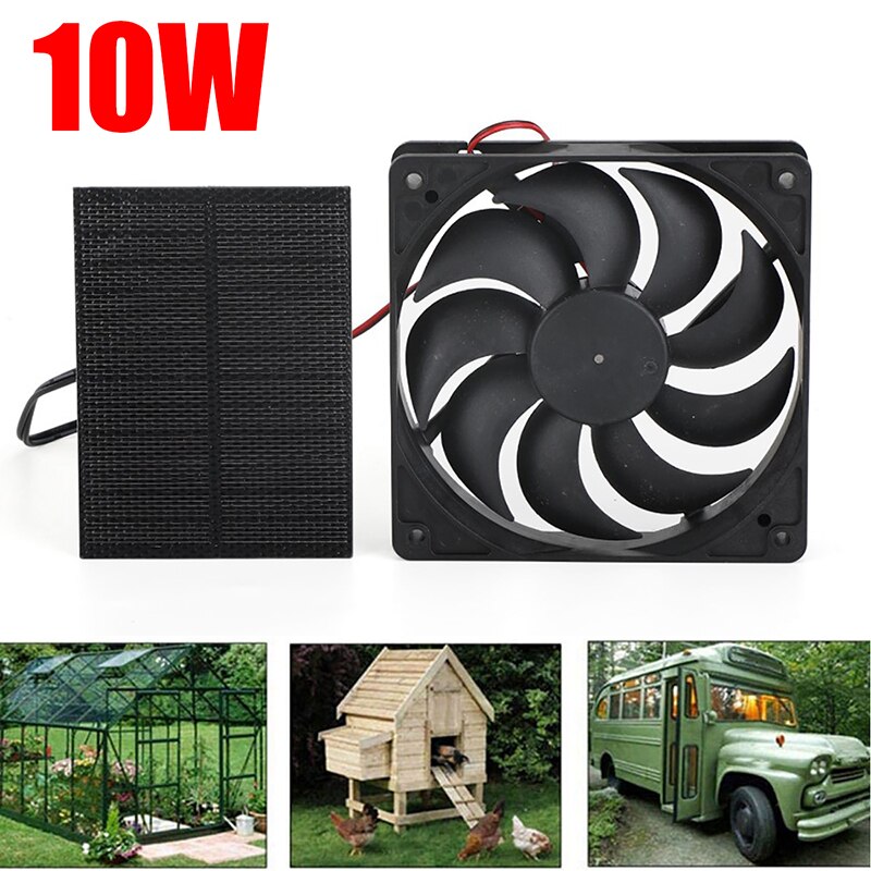 10W Zonnepaneel Zonne-energie Ventilator Set Solar Monokristallijn Paneel Ventilator Voor Rv Kas Huisdier Huis Kip coop