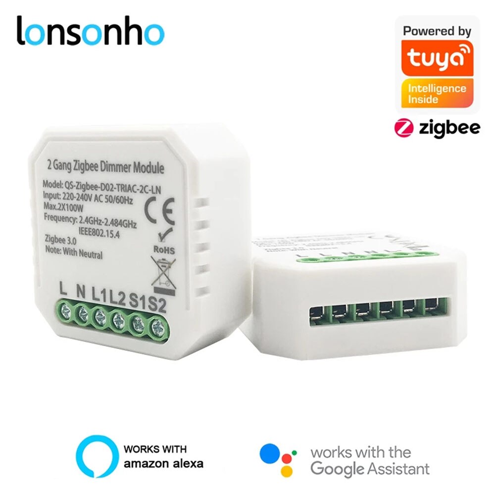 ZigBee 3.0 Smart Dimmer Switch Mini WiFi Smart Light Switch 2 Gang Wireless Control Switch Relay Lonsonho Tuya Module