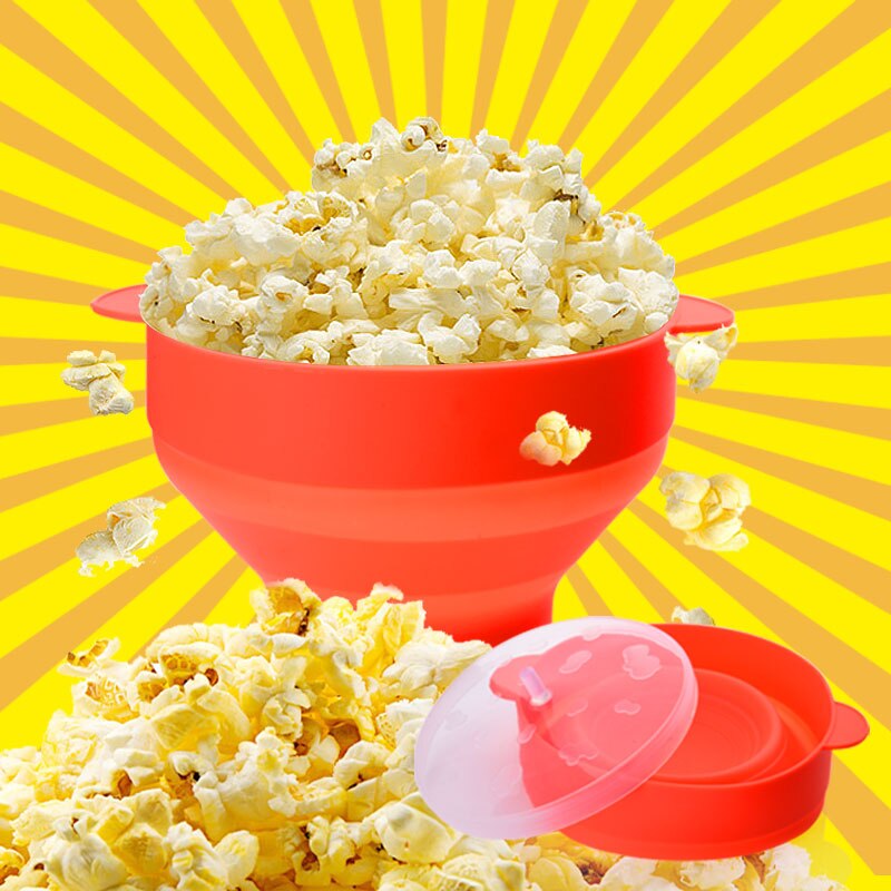 Foldbar silikone popcorn skål høj temperatur modstand stor med låg mikrobølgeovn silikone spand