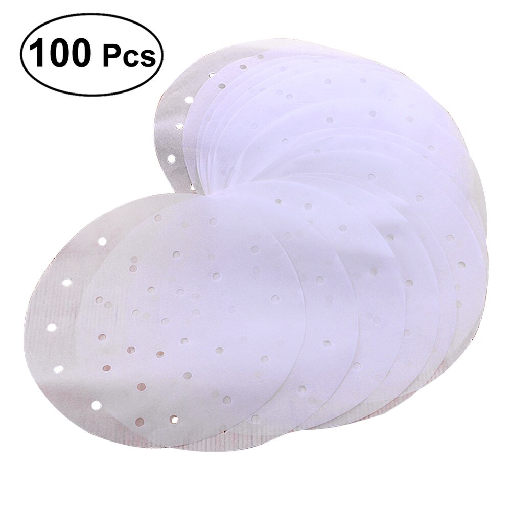 100 pièces parchemin perforé rond vapeur papier doublures approprié pour Air friteuse cuisson vapeur panier légumes Dim Sum riz Di: Default Title