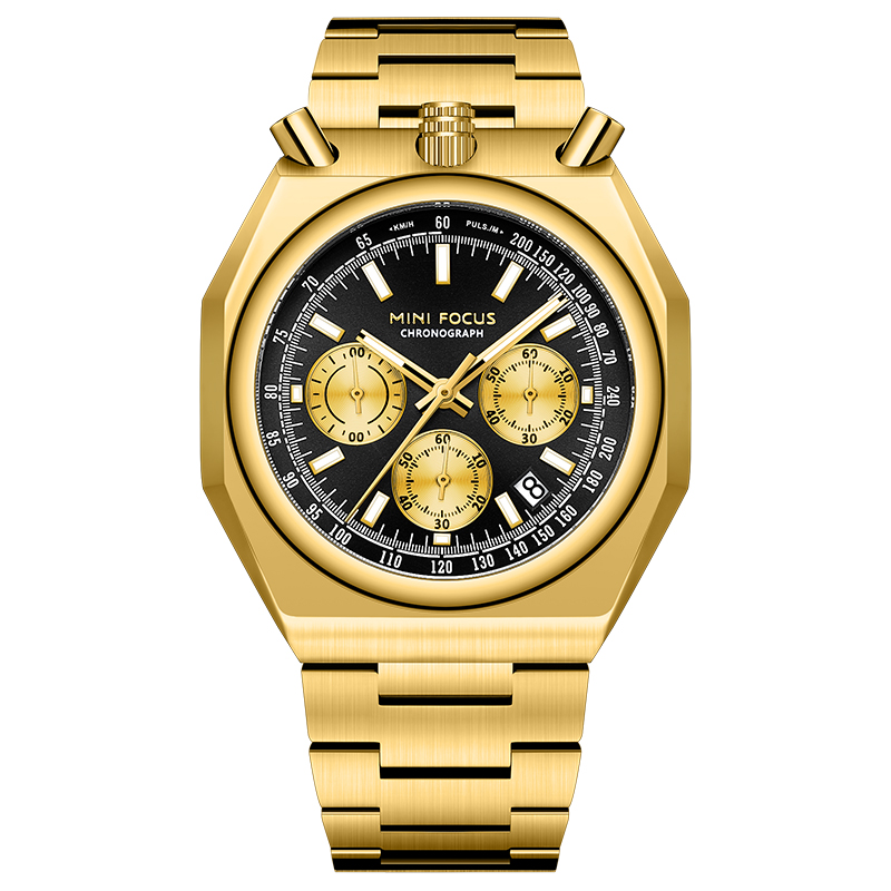 MINI FOCUS MF0601G Luxury Men Quartz Watch Waterproof Chronograph Stainless Steel Band Luminous Hands Classic Wristwatch: Other
