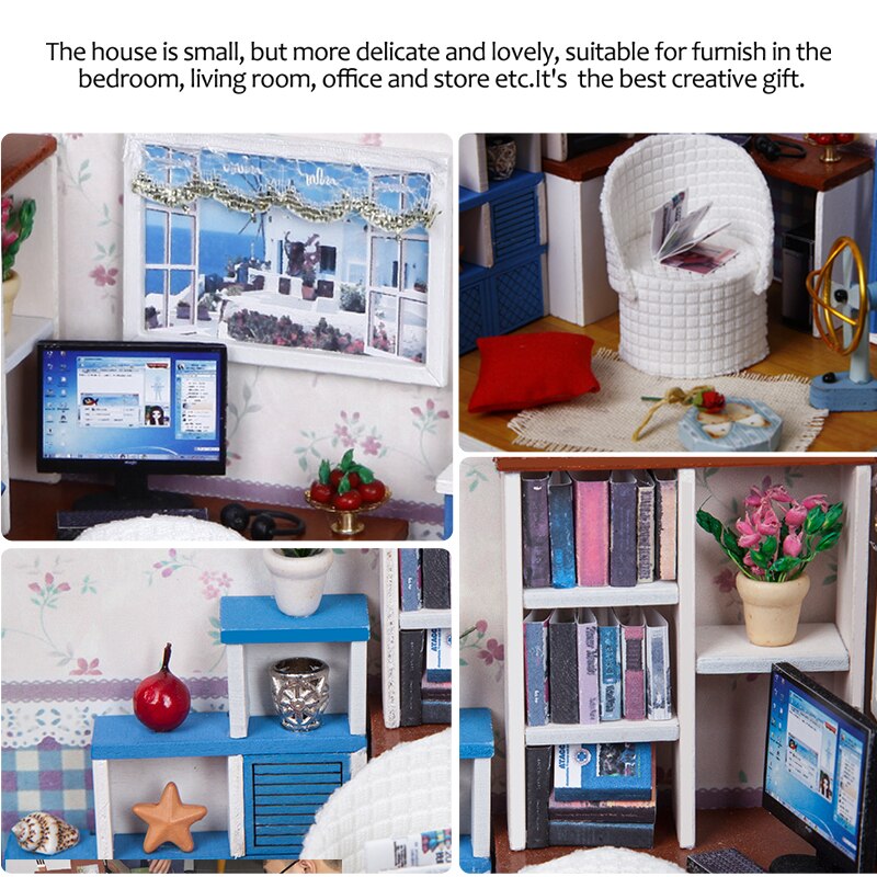 Warme Tijd Poppenhuis Handgemaakte 3D Miniaturen Poppenhuis Meubels Kit Speelgoed Kinderen Diy Houten Leisure Kamer Huis Doos Voor Kinderen