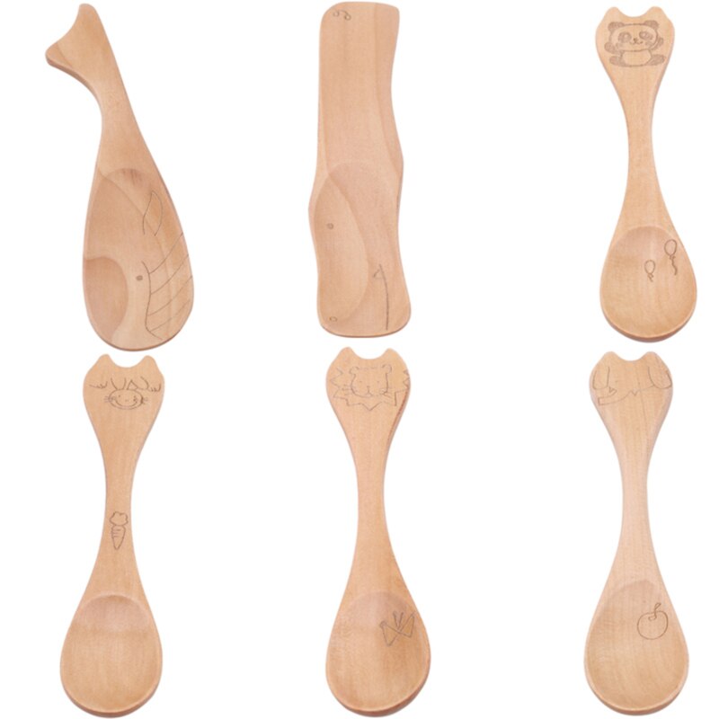 Cucharilla de arroz de madera para cocina, cucharilla de arroz de madera Natural respetuosa con el medio ambiente, pala de Paddle de arroz de caricatura Animal, cucharilla de arroz de pescado bonita