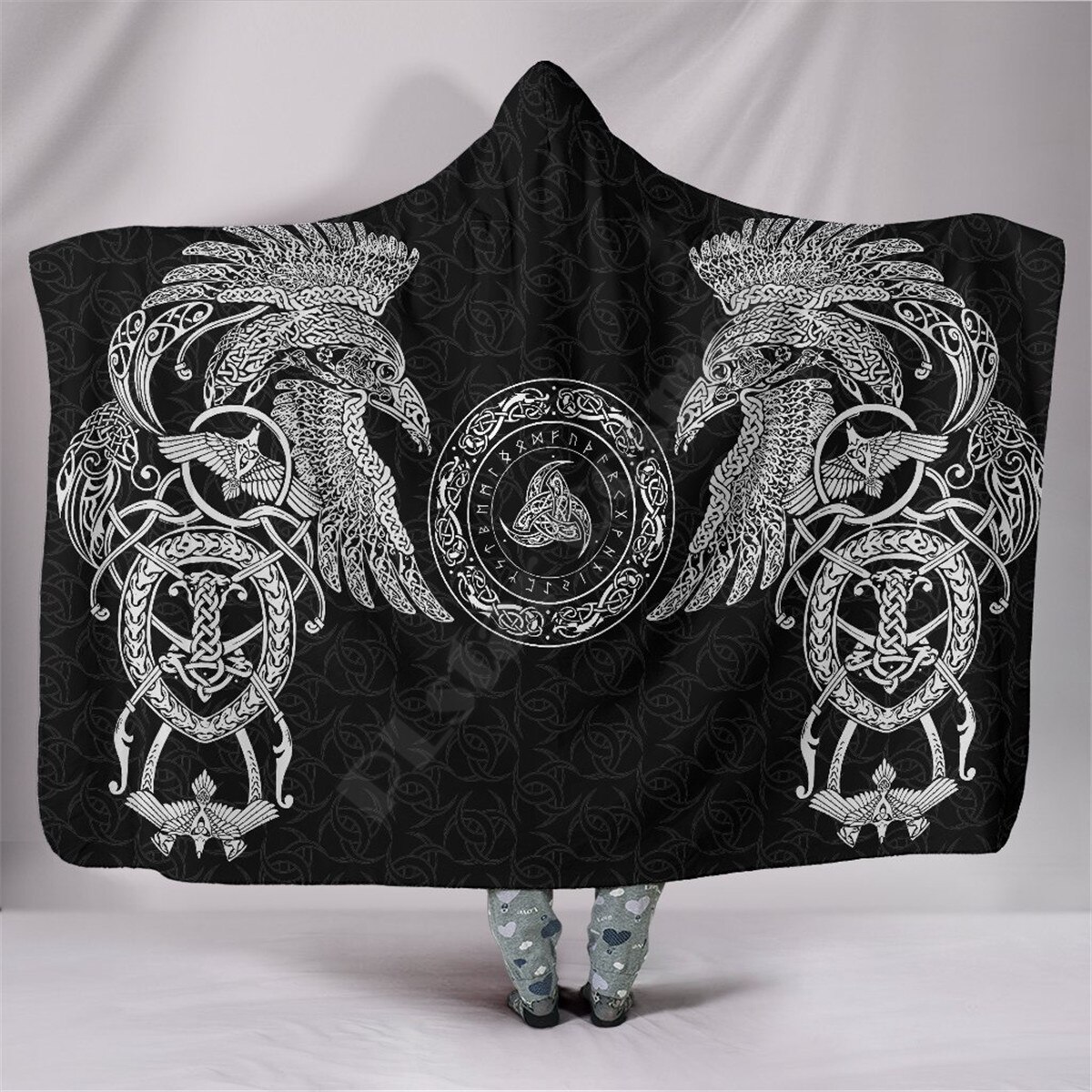 Couverture à capuche Viking, polaire Sherpa colorée pour adulte et enfant, literie en microfibre: 3 / Adult 150(H)200(W)