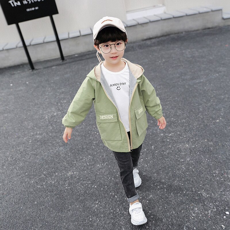 Petit Trench à capuche pour enfants bébé garçon à manches longues coton coupe-vent vêtements d'extérieur décontractés ample enfant en bas âge coupe-vent enfants veste