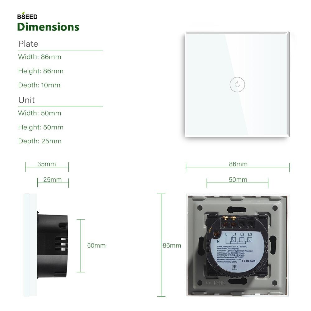 Interruptor de luz BSEED EU Touch Wifi 1 Gang 1way interruptor inteligente Wifi inalámbrico blanco negro colores dorados