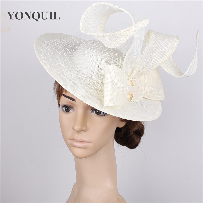 Tocado blanco grande tocados con velo de rejilla para novia, boda, tocado de terciopelo, diademas de ocasión, estilo: Beige