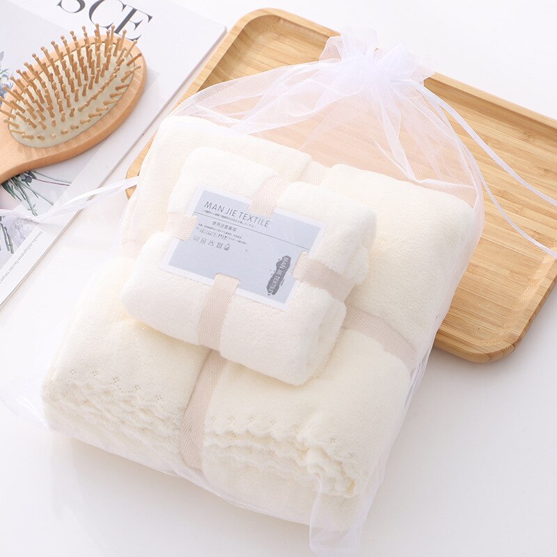 2PCS 70X140cm+35X70cm Solid High Density Coraline Coral Velvet Towel Water Absorption Soft Bathroom Towel Sets for Adults: white