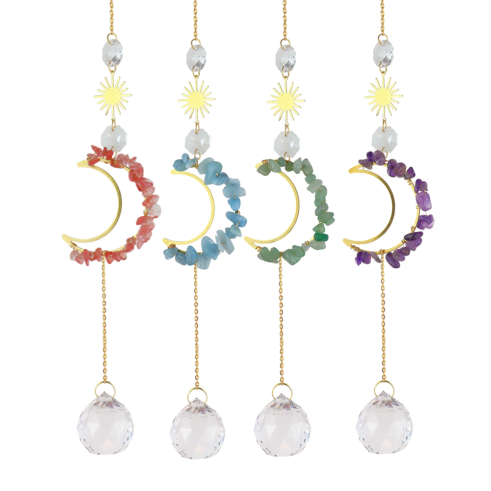 Big Crystals Wind Chime Prism Sun Catchers Handmade Jewellery Garden Hanging Dream Catcher Pendant Rainbow Chaser Ornament: 4PC