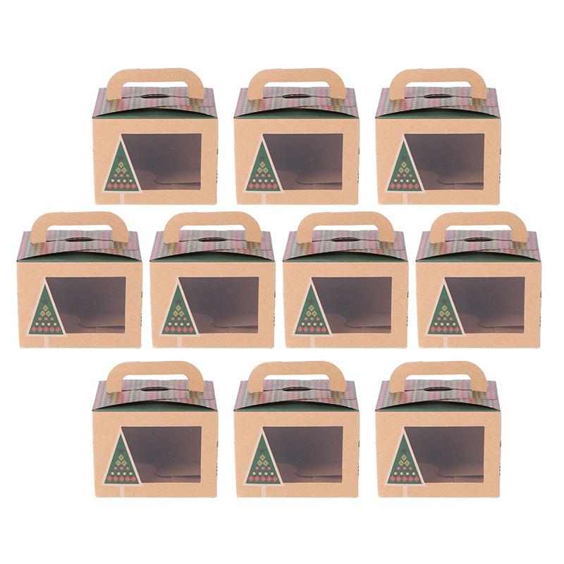 10 stuks handige kerst snoeptaart inpakdozen kraftpapier cupcake verpakkingsdoos