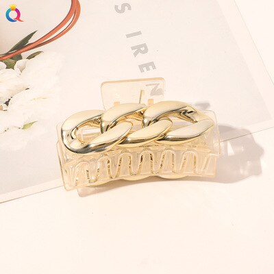 Metal Chain Catch Clip Simple Large Back Head Broken Hair Clip Female Headdress Temperament Shark Clip: TE089