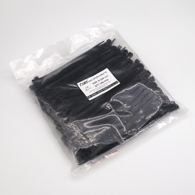 LIKOU Nylon cable tie 5x150 5x200 5x300 5x400 5x500 width4.8mm Plastic self-locking cable ties straps 250PCS black