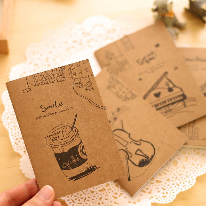4 unidades/lote de libreta Vintage coreana, libreta pequeña con sonrisa de dibujos animados, cuadernos Retro para ejercicios, suministros escolares y de oficina