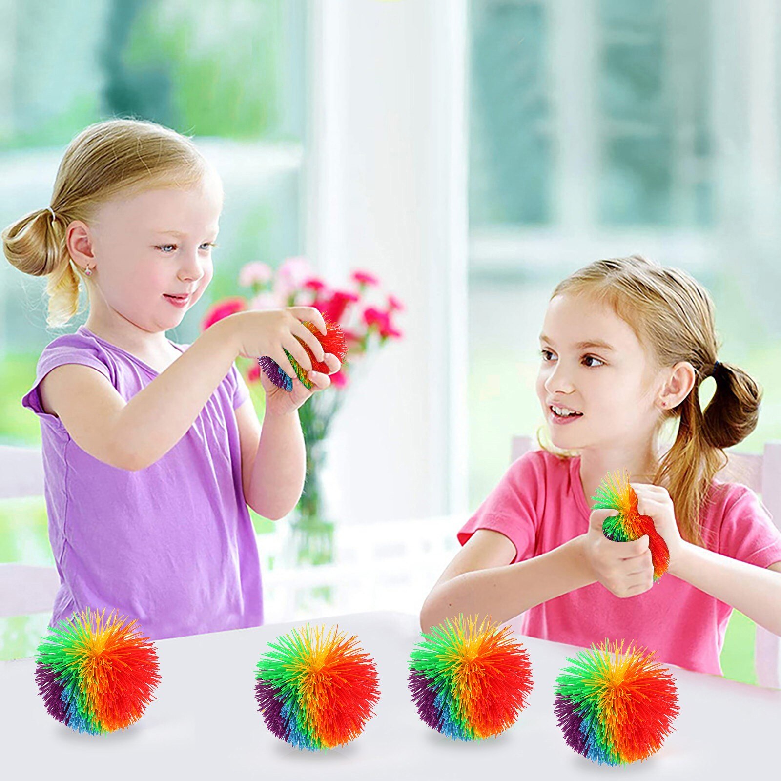 Silicone Bouncing Fluffy-Jugging Ball Rainbow Monkey Stringy Balls Stress Reliever Toys Decompression Fidget Toy