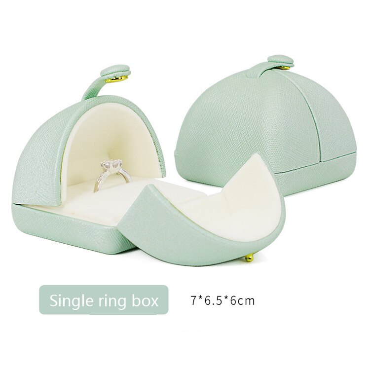Tender Green Reticulated Pu Leather Double Open Jewelry Storage Box Proposal Ring Box Pearl Necklace Collection Box: Single ring box