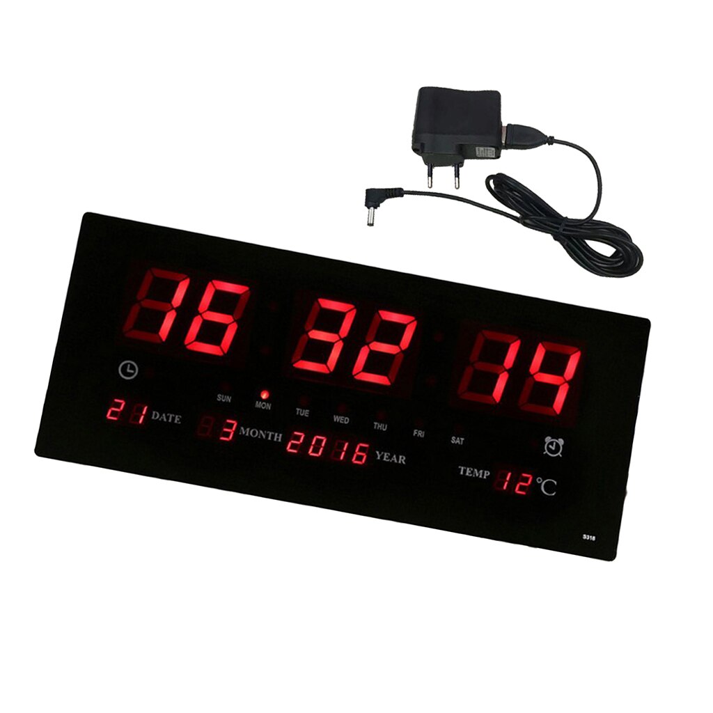 Reloj de pared Digital con pantalla LED de 17 pulgadas, calendario de hora con termómetro para interiores, pantalla de 24H, días/mes/año de la UE