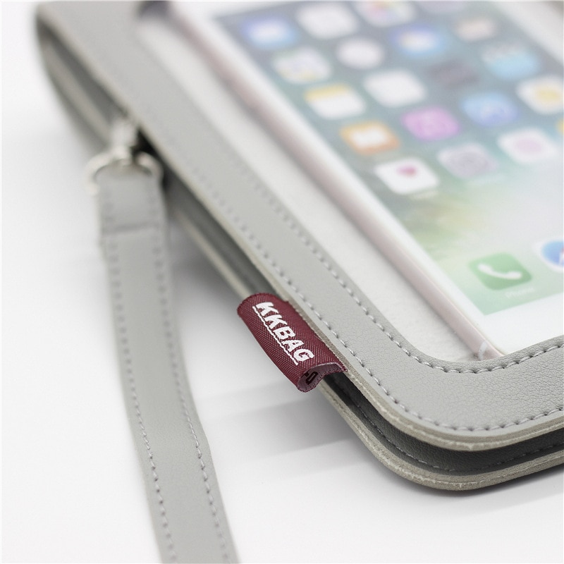 Touch screen mobiltelefon pung smartphone tegnebog læder skulderrem håndtaske kvinder touchable taske