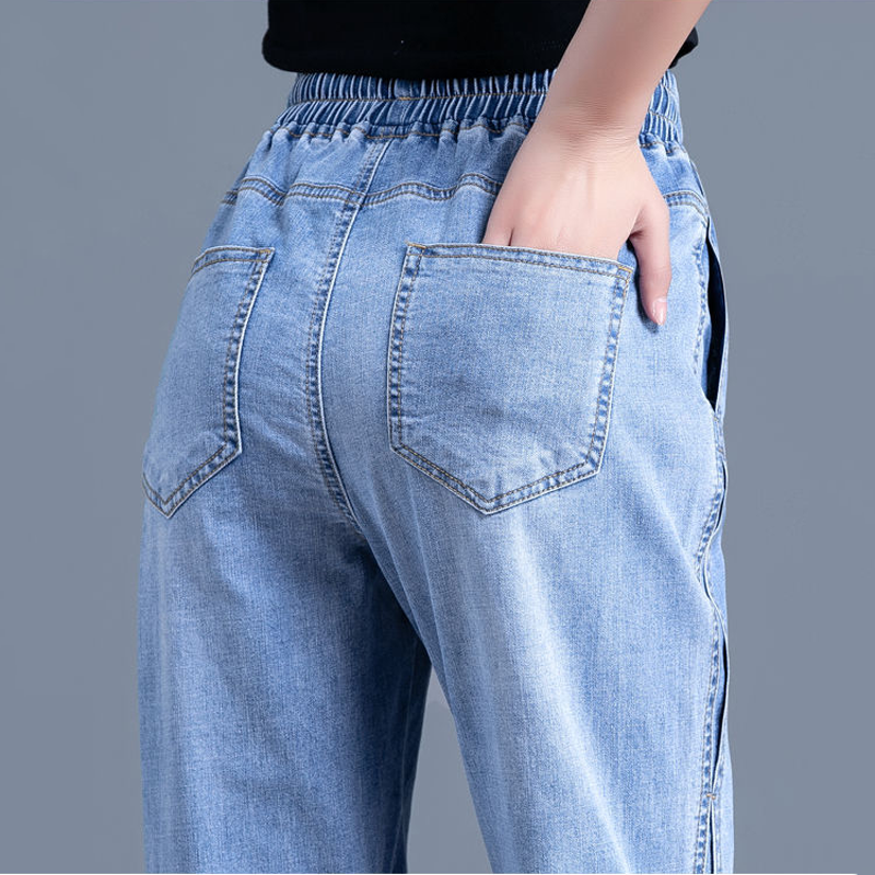 Casual Trekkoord Jogger Jeans Vrouwen Elastische Hoge Taille Boyfriend Harem Vaqueros Enkel Lengte Streetwear Oversized 34 Denim Broek