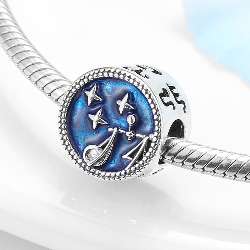 Libra Constellation Beads 925 Sterling Silver blue Charm Fit Original European DIY Bracelet Beads For Jewelry Making