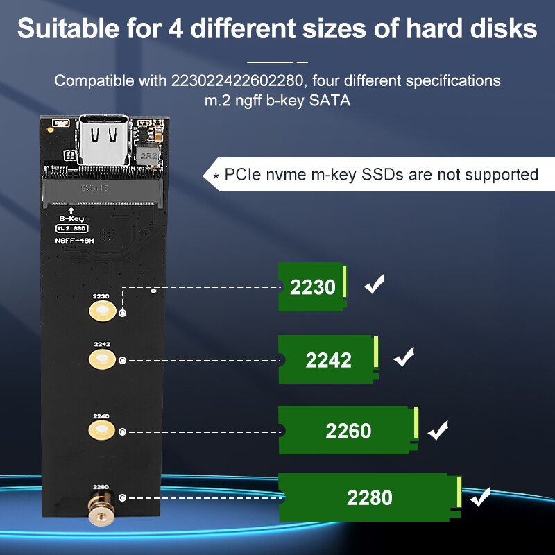 Boîtier pour disque dur SSD SATA NGFF M2, boîtier externe M.2 à type-c USB 3.1, Support 2230, 2242, 2260, 2280
