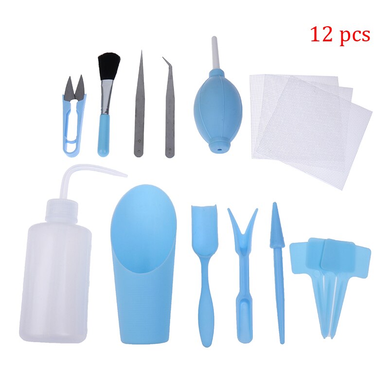 12pcs/set Seedling Garden Planter Kit Pruning Transplanting Home Bonsai Digging Succulent Planting Watering DIY Tool: blue
