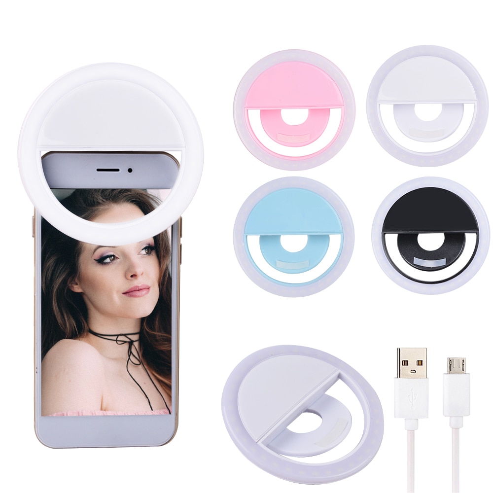 Portable Selfie Flash Led Mobile Phone Camera Ring Light USB Rechargable Tablet Clip Photography Enhancing for iPhone Smartphone