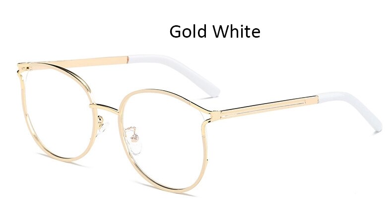 golden women's eyeglasses frame Retro Round metal frame computer clear glasses women Cat eye transparent eyeglass frame: Gold White