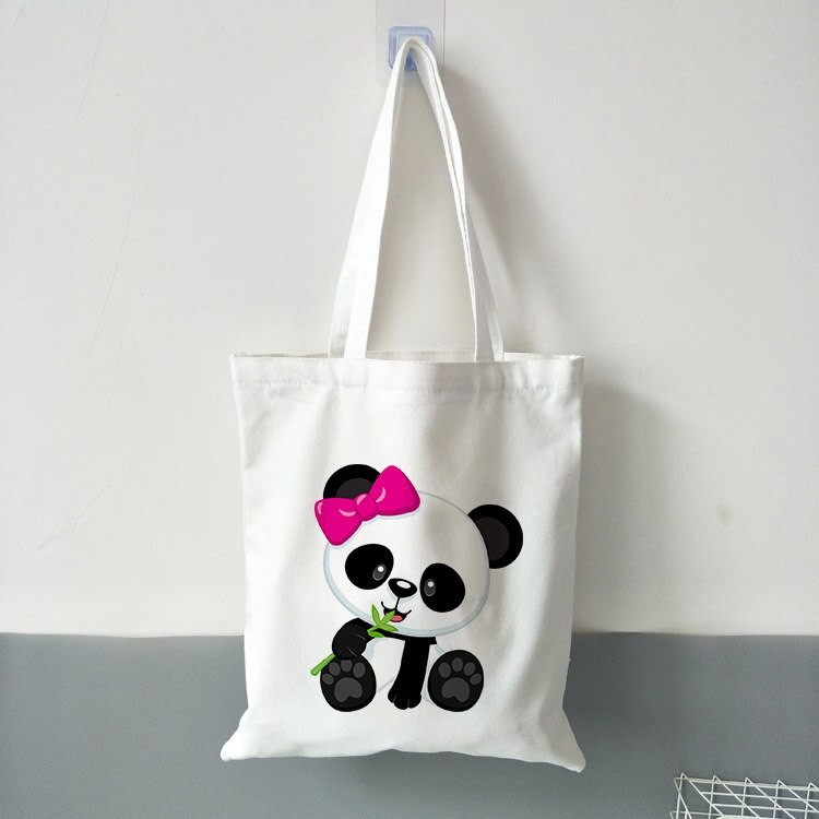 Panda dos desenhos animados bonito animal impressão senhoras bolsas de lona sacola de viagem de compras das mulheres eco reutilizável sacos de ombro bolsas de tela: B1185-TBWH-M