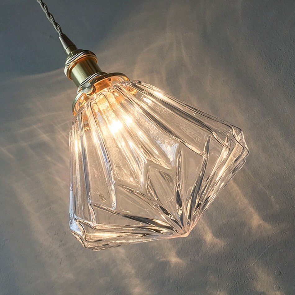 Glass Pendant Light Crystal pattern glass Hanging Lamp E14 Japanese Style Simplicity Restaurant bar Single Head pendant