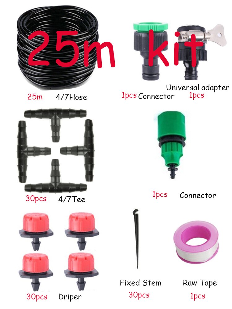 Diy Automatische Irrigatie Systeem, Tuin Watering Slang, Micro Drip Irrigatie Kit Met Verstelbare Druppelaar, Spray Koelsysteem: 25m