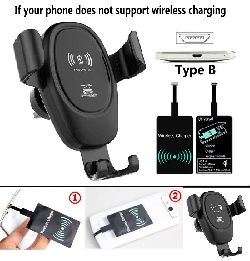 D12 Automatic Clamping Gravity Car Phone Holder 10W Qi Wireless Fast Car Charger for iPhone 11 Pro Max Huawei P30 Pro Samsung S9: for Android B