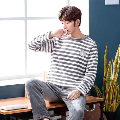 Pijamas gruesos cálidos para hombre, traje de franela gruesa de talla grande, ropa de casa informal de manga larga, forro polar coral, otoño e invierno, novedad de 2022: A3 / L
