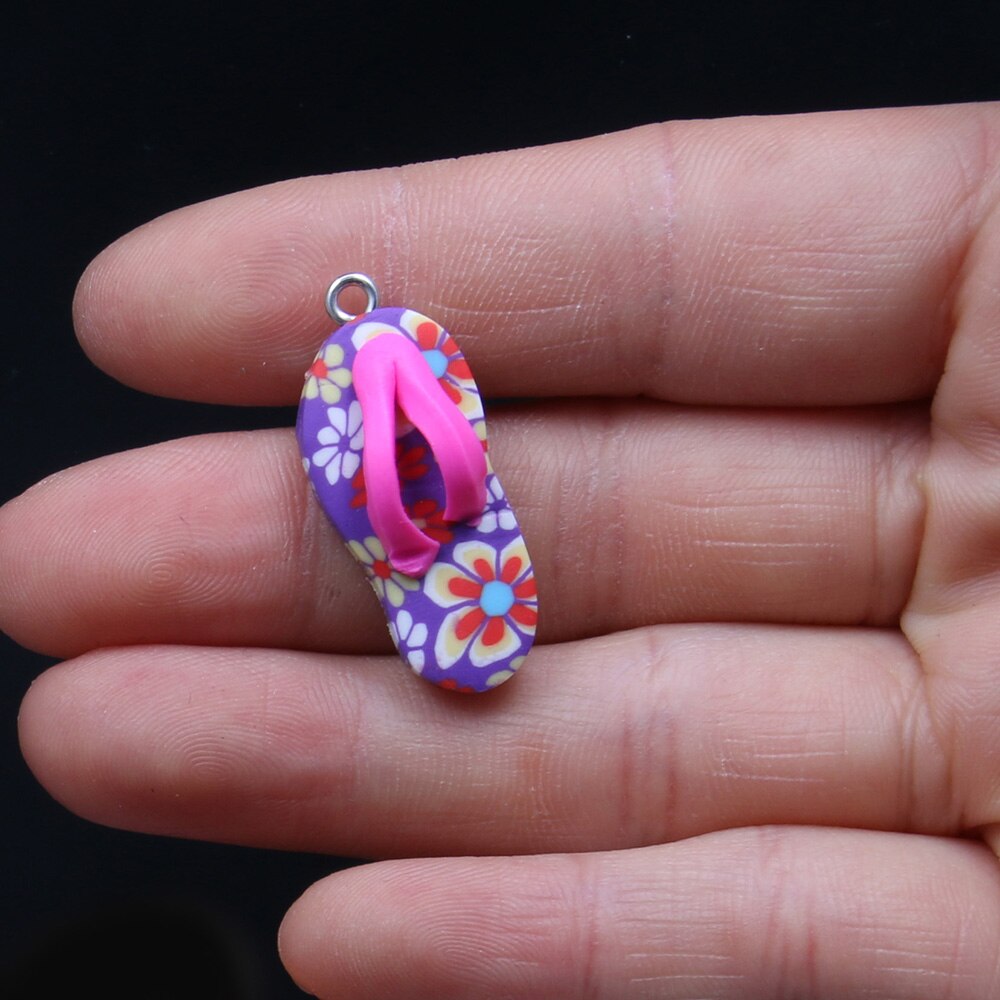 10pcs Soft Ceramics Polymer Clay Flip Flop Charms Pendants Ornament Decoration Jewelry Making Necklace DIY