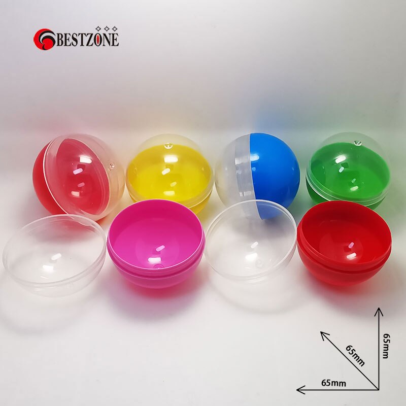 20Pcs 65MM Half Transparent Half Colored Surprise Ball Plastic Toy Capsule Split Body Round Container Candy For Machine Vending