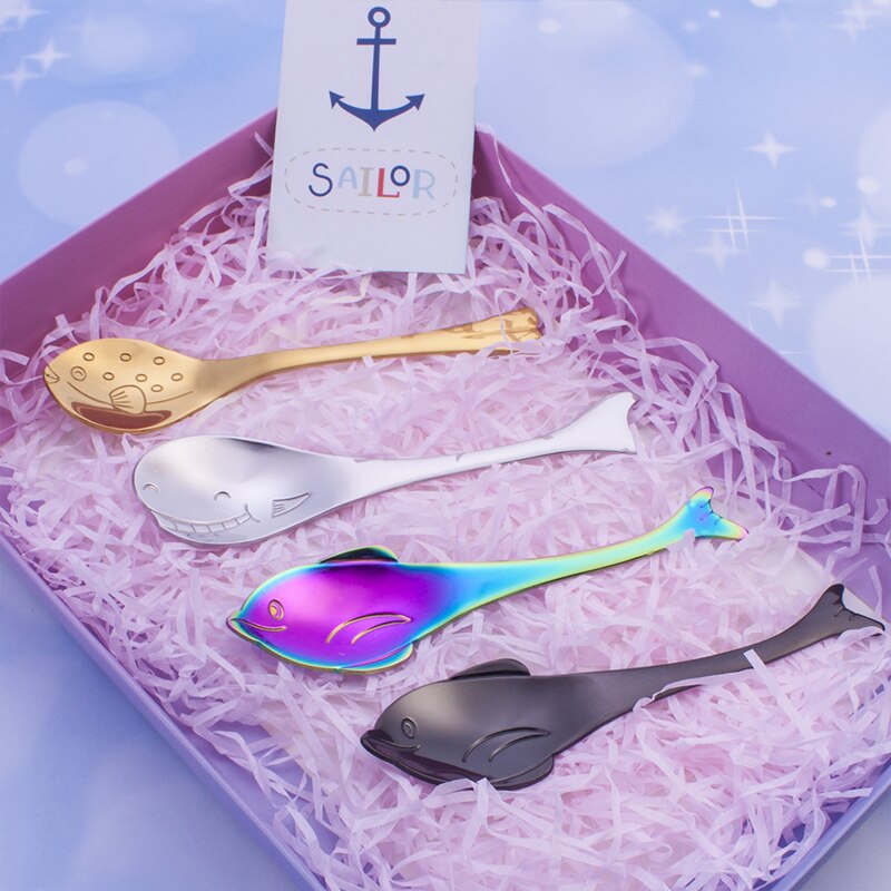 Vacclo cartoon walvis dolfijn koffie roerlepel roestvrij staal taart kind dessertlepel keuken beker servies decoratie