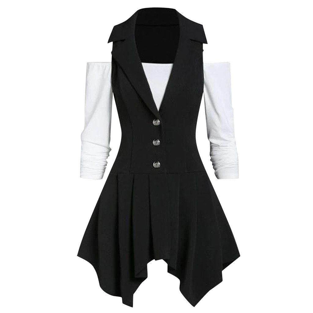 Gilet asymétrique sans manches femme | , pour travail au bureau, mince et décontracté, à boutons solides, kamizelka damska,: L