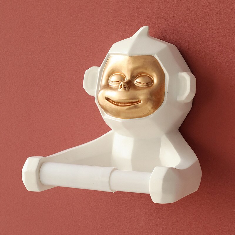 Nordic Cute Monkey Toilet Roll Paper Holder Bathroom Wall-mounted Tissue Hanging Storage Rack: White