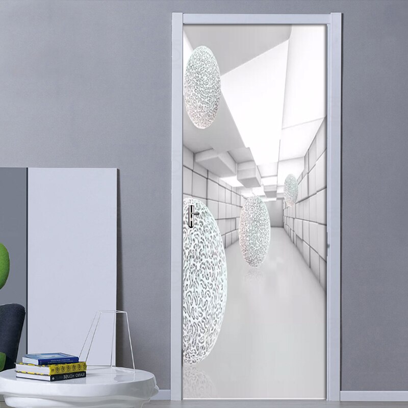 PVC Self-Adhesive Waterproof Door Sticker Modern 3D Stereo Space Wallpaper Living Room Bedroom Door Stickers Home Decor 3D Mural