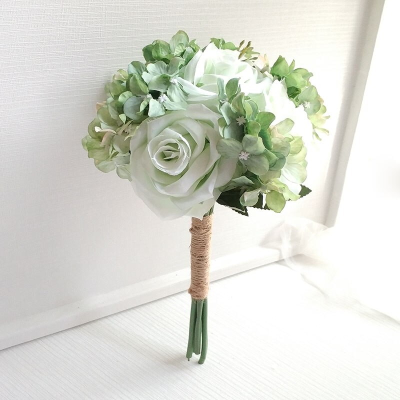 LKY Fr mariage Bouquet mariée Bouquet fleurs mariage soie Roses hortensia rose bleu Bouquet demoiselles d'honneur décoration accessoires: Light Green Bouquet