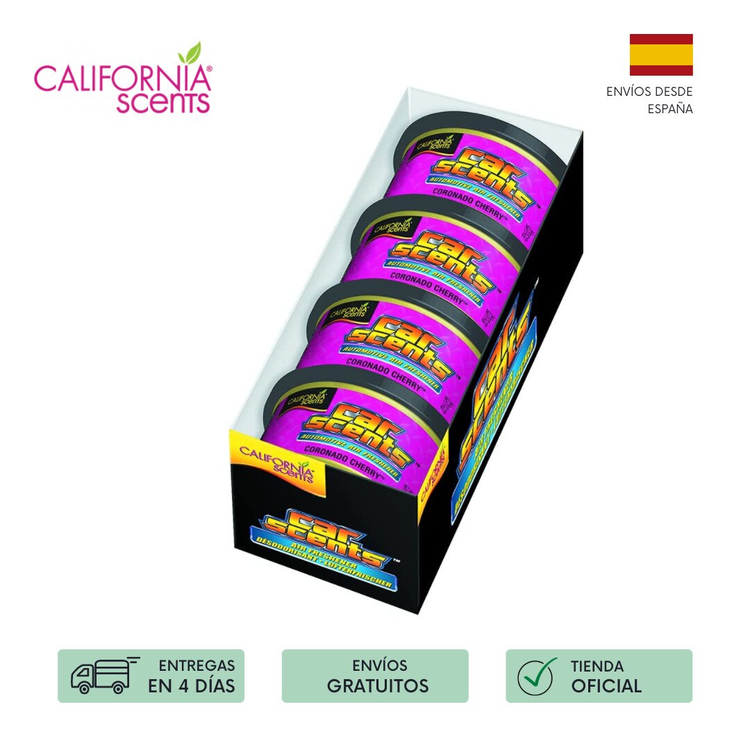 Pack 4 ambientadores de coche Olor a Piruleta de Cereza / Coronado Cherry - CALIFORNIA CAR SCENTS