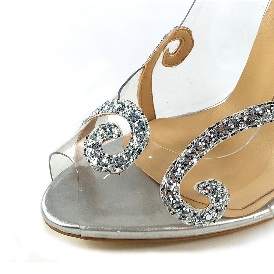 Enmayla sommer glitter høje hæle klare sko kvinde peep toe slingblack sandaler kvinder gennemsigtige fest bryllup pumps