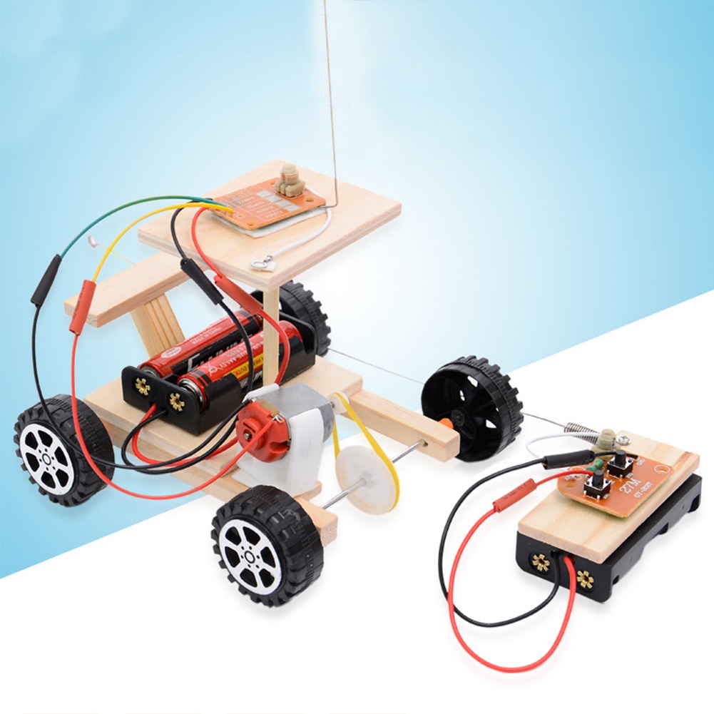 Afstandsbediening Auto Kids Kinderen Houten Wetenschap Experimenten Draadloze Educatief Speelgoed Racing Model Kit Radio Kennis Gemonteerd