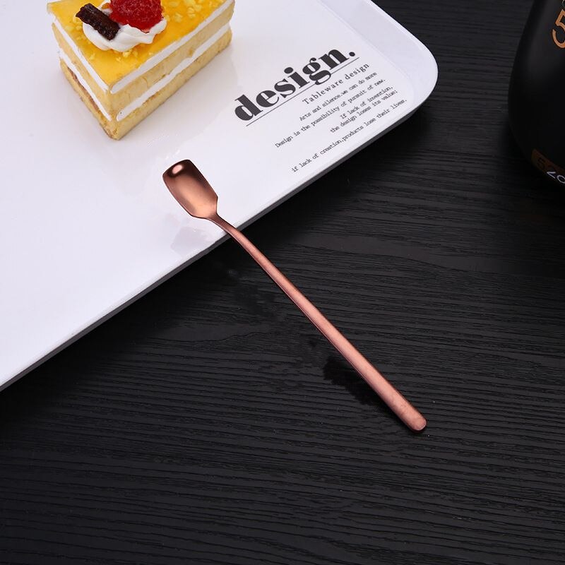1PC Square-Headed Teaspoon Long Handle Coffee Tea Stirring Spoons Dessert Ice Cream Mini Scoop Stainless Steel Kitchen Tableware: Rose gold / 17cm