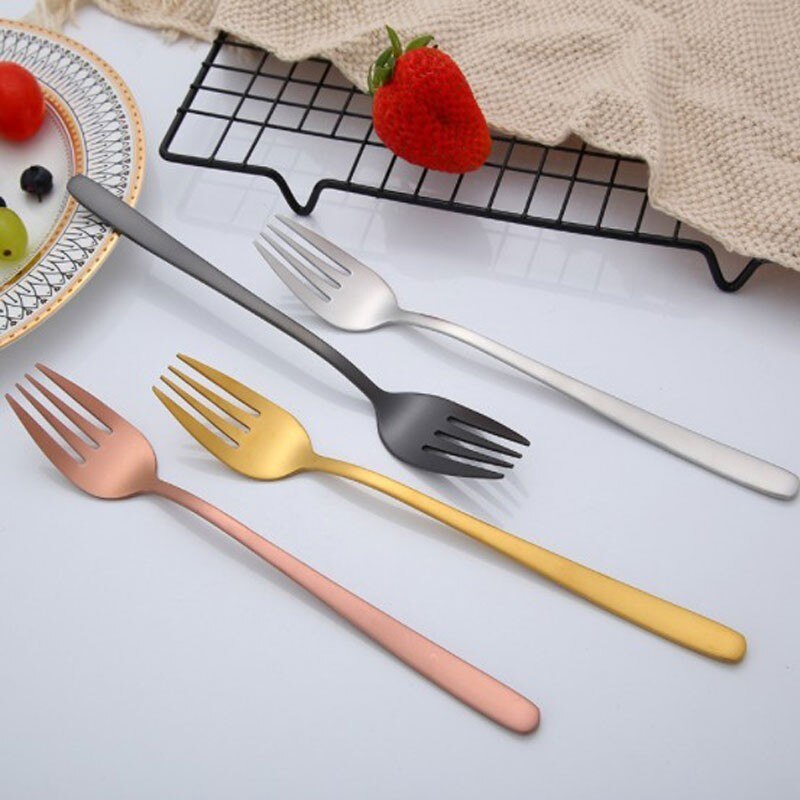 304 Stainless Steel Colourful Dessert Fork Long Handle Gold Korea Dinner Fork Set For Hotel Party With Long Handle