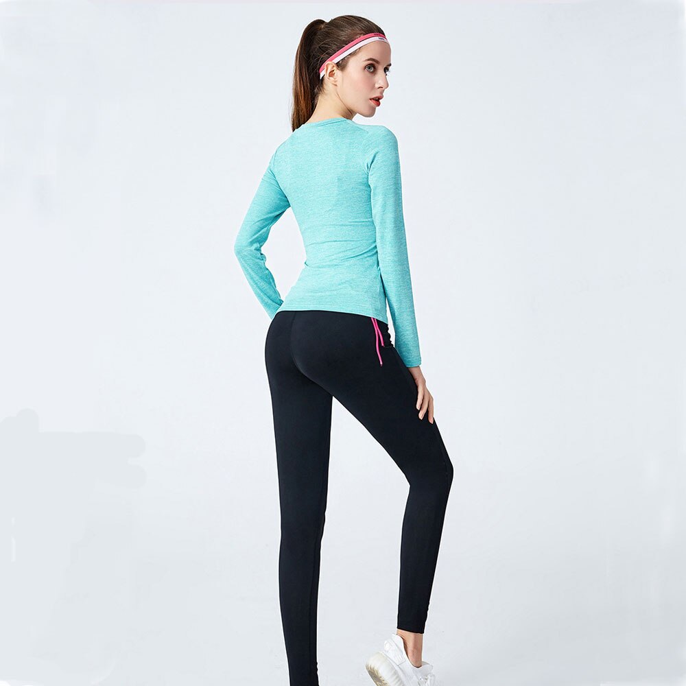 Kvinder tørre hurtig sportstøj løbende langærmede t-shirts fitnessyoga dragt svedabsorberende og ventila gymtøj