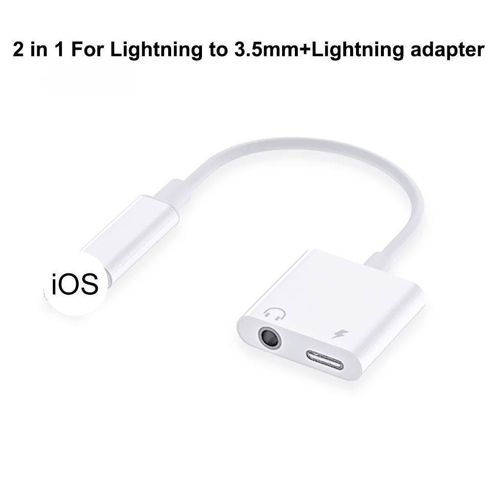 2 In 1 Audio Adapter Charging Earphone Cable For iPhone 11 12 Pro Max xXS Aux Jack Headset Lighting 3.5mm To Headphone Splitter: Lighting 3.5mm  1